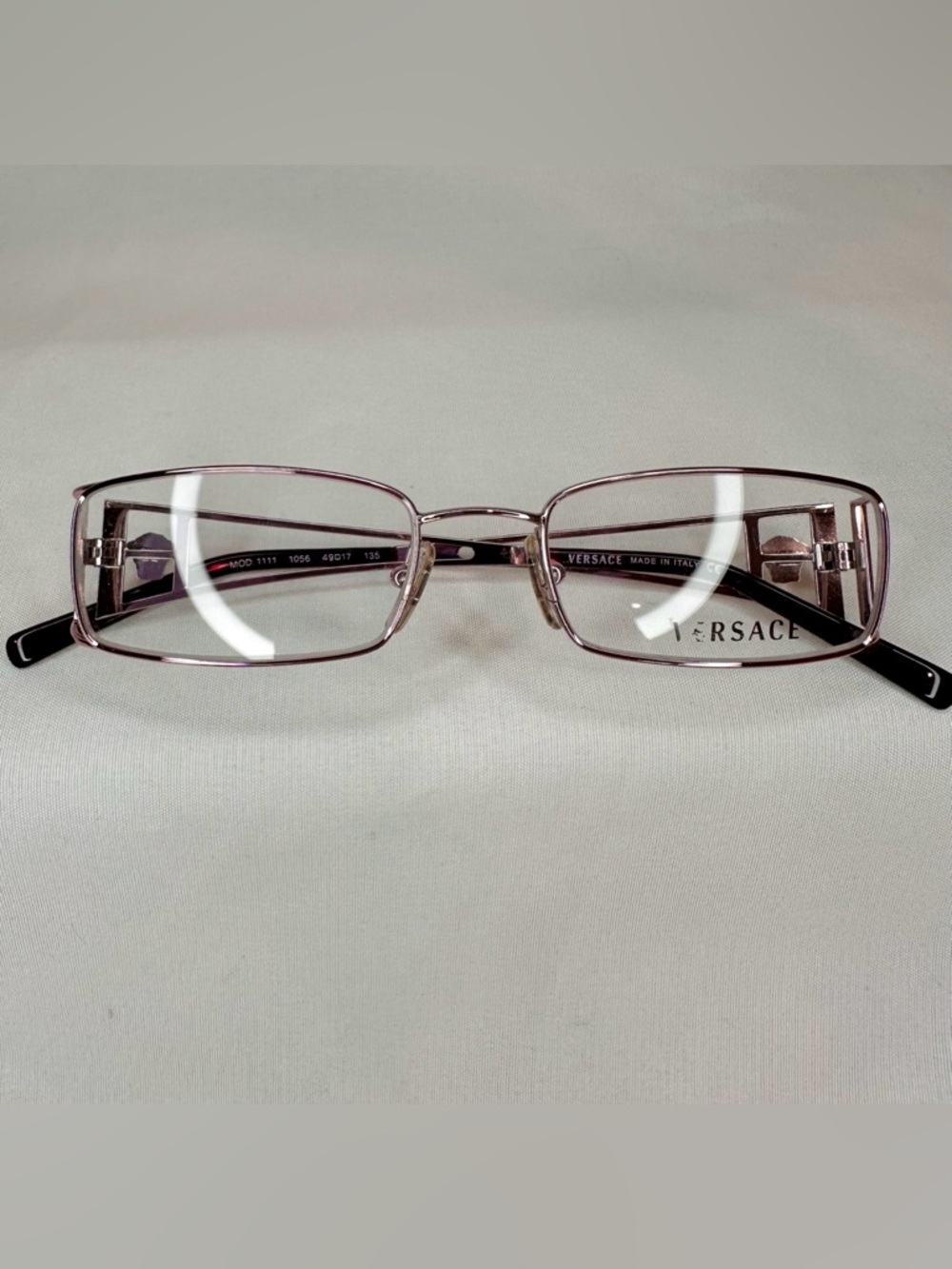 Versace Slim Rectangular Metal Glasses in Pale Pink
